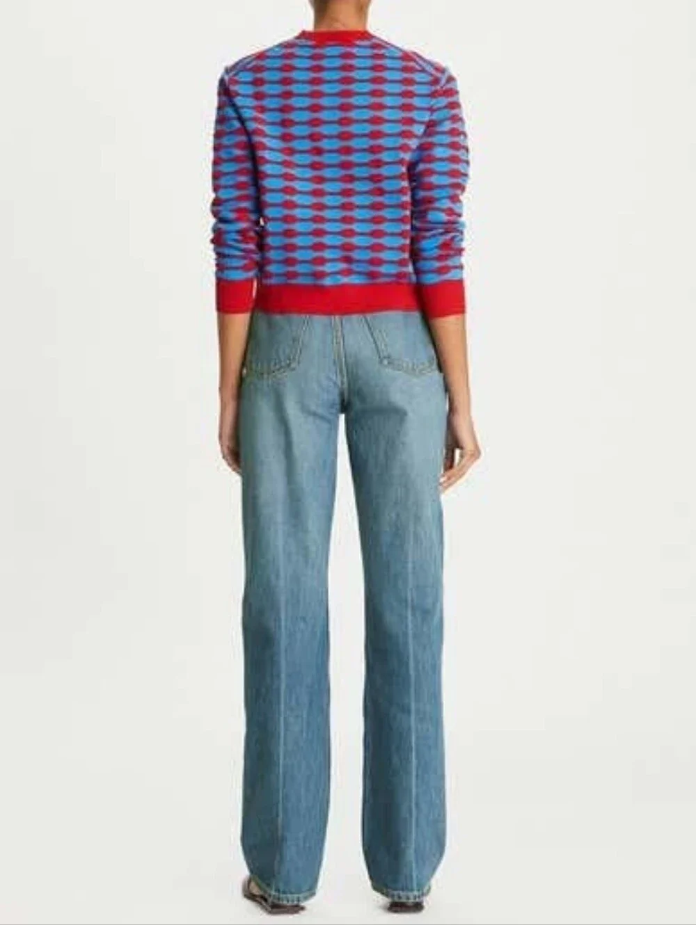 LIKE NEW Tory Burch Red & Blue Bubble Stripe Long Sleeve Cardigan Size XS